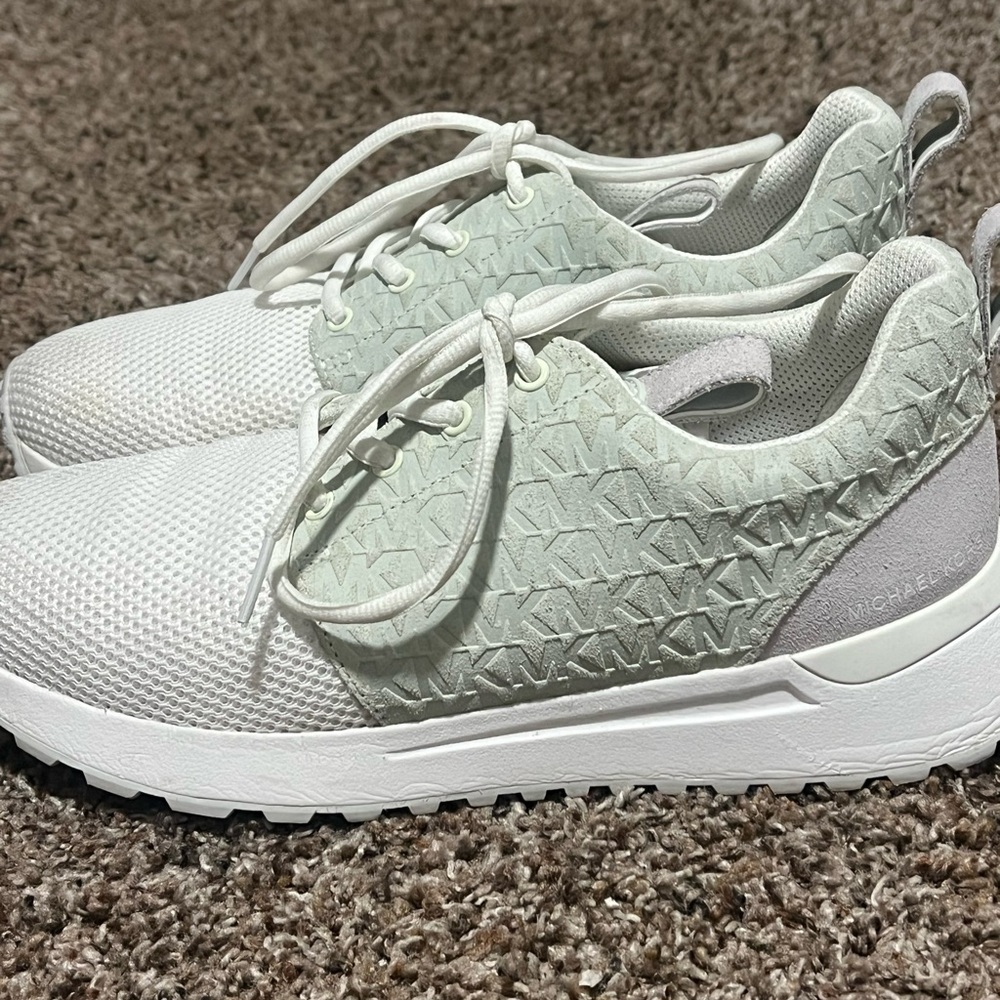 Michael Kors White and Light Green Sneakers